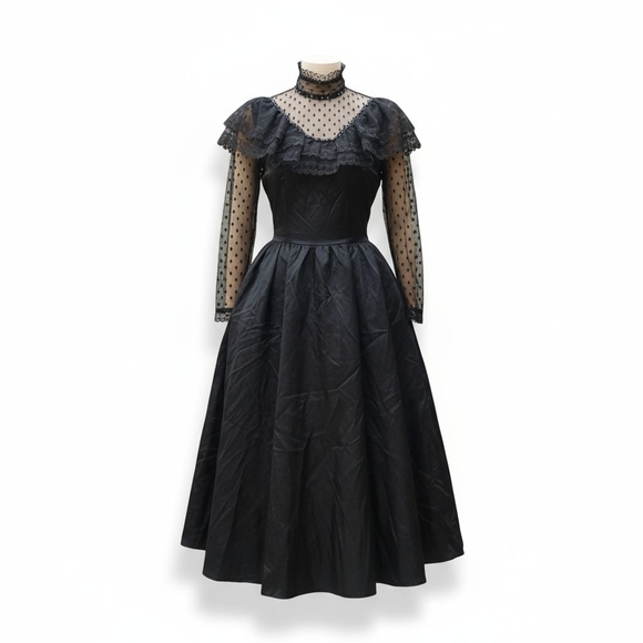 Vintage Black Lace Maxi Gown Gatsby Goth Victorian S-M - Picture 3 of 7